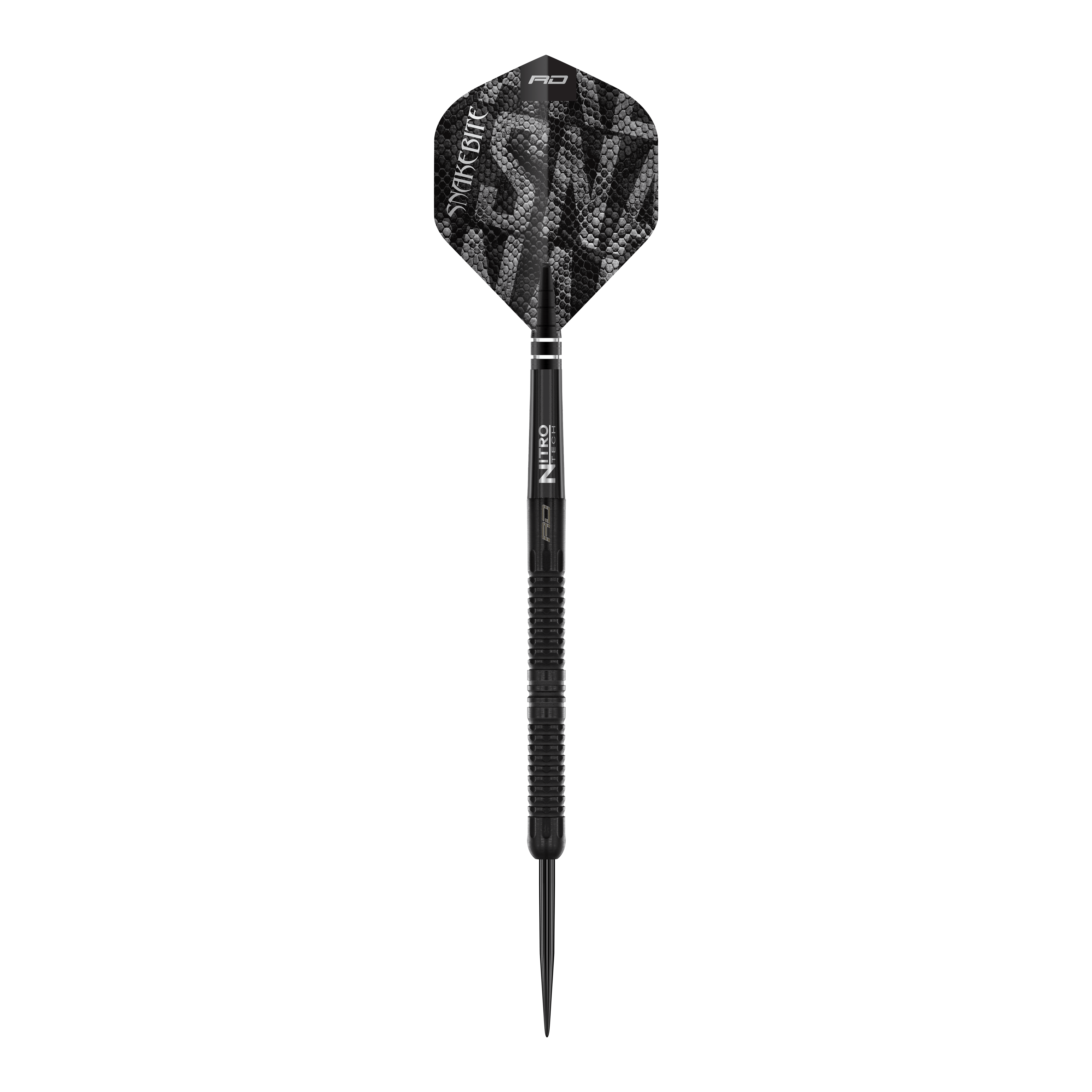 Red Dragon Peter Wright Snakebite Black Mamba Steeldarts, auf dem Bild einzeln dargestellt. Diese Steeldarts sind für präzises Spiel geeignet.