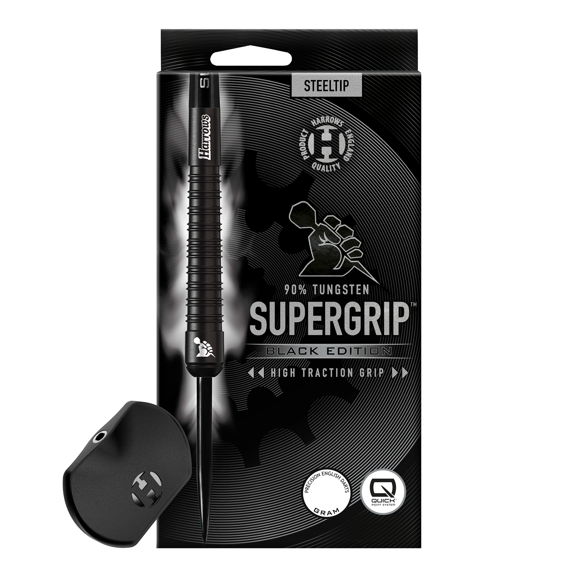 Freccette in acciaio Harrows Supergrip 90 Black Edition Quick Point Harrows Supergrip 90 Black Edition Quick Point Steeldarts sind schwarze Steeldarts mit auffälligem Design. Sie sind ideal für präzises und professionelles Dartspiel.