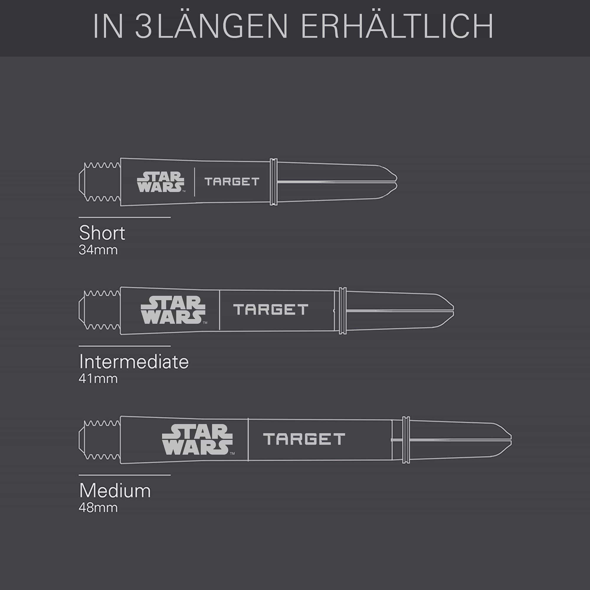 Násadky Target Star Wars ProGrip - šedé Target Star Wars ProGrip Shafts - Grau sind auf diesem Bild zu sehen. Die Dartschäfte sind in grauer Farbe dargestellt.