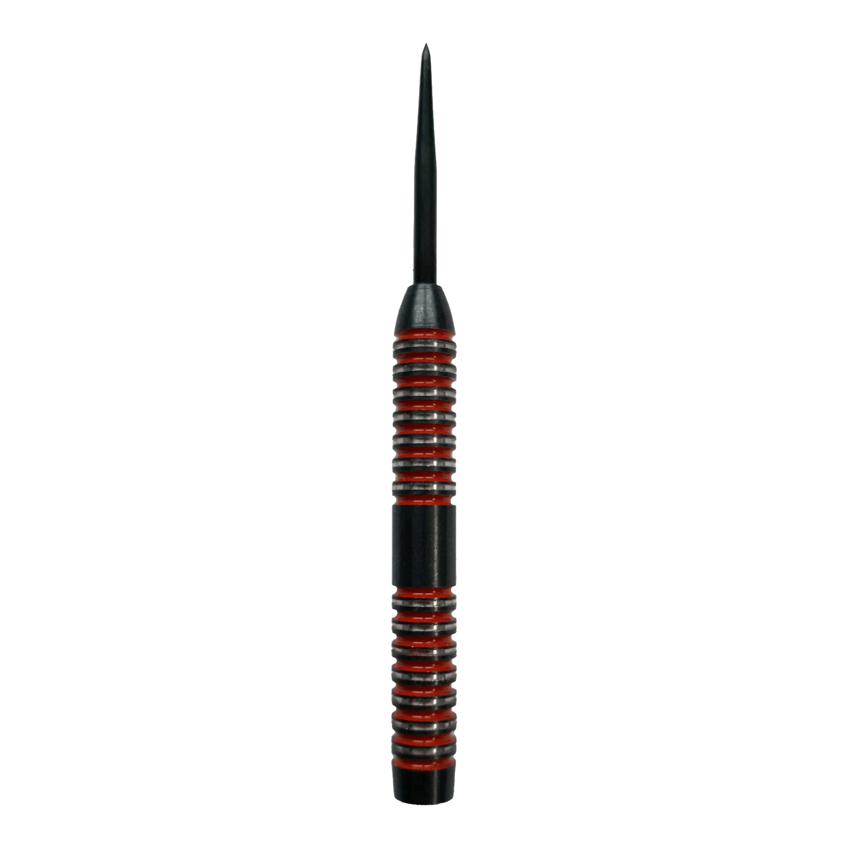 Sudy McDart Crimson Steeldart Das Bild zeigt einen McDart Crimson Steeldart Barrel mit schwarzem und rotem Design. Der Barrel hat eine gerillte Oberfläche für besseren Halt.