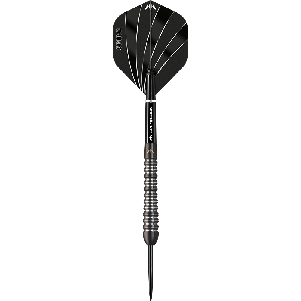 Lotki stalowe Mission Spiro Model 2 - 22g Dies ist ein Mission Spiro Model 2 Steeldart mit einem Gewicht von 22 Gramm. Der Dart hat ein modernes Design mit schwarzen und silbernen Akzenten.