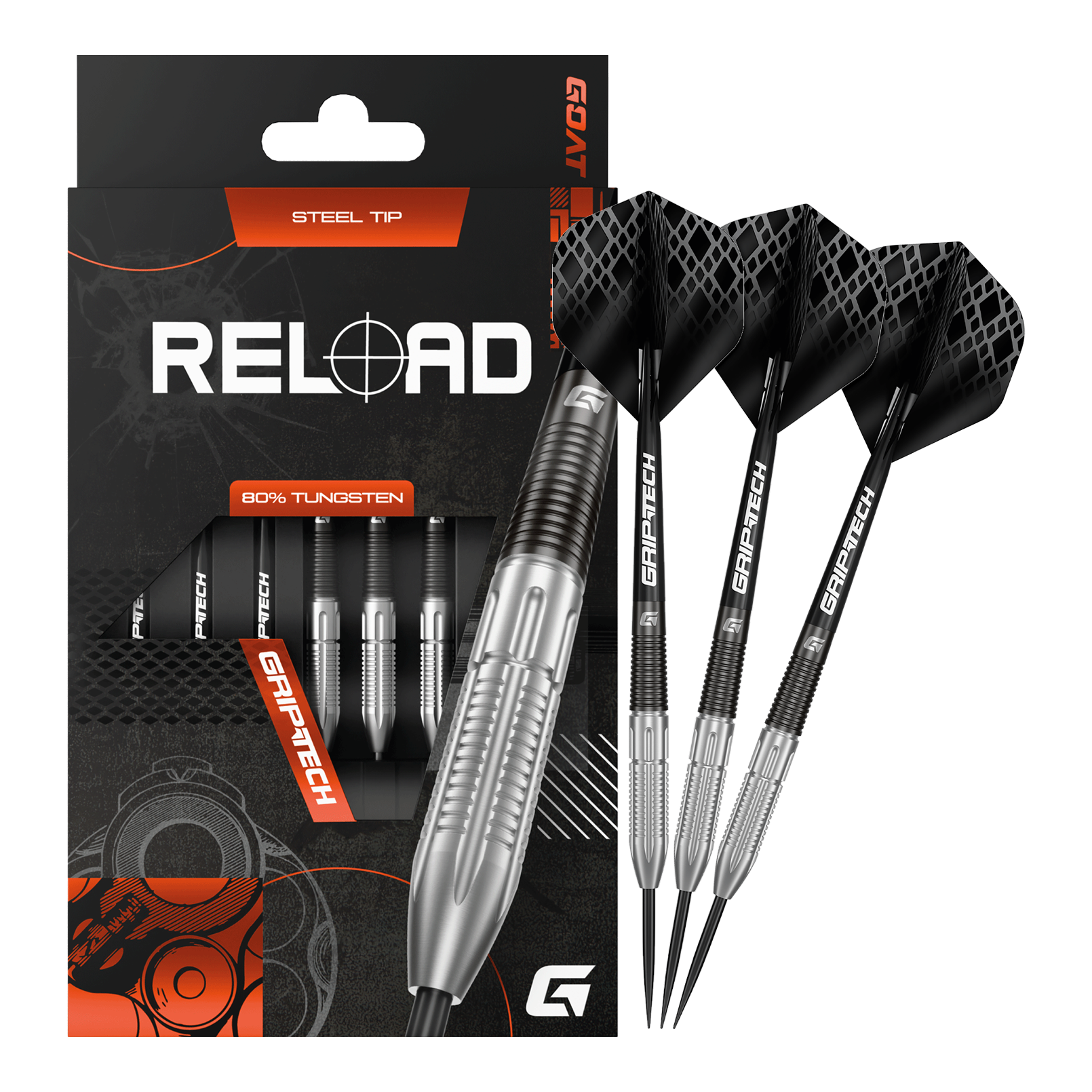 Fléchettes en acier GOAT Reload Auf dieser Aufnahme sind die GOAT Reload Steeldarts abgebildet. Es handelt sich um hochwertige Steeldarts für das Dartspiel.