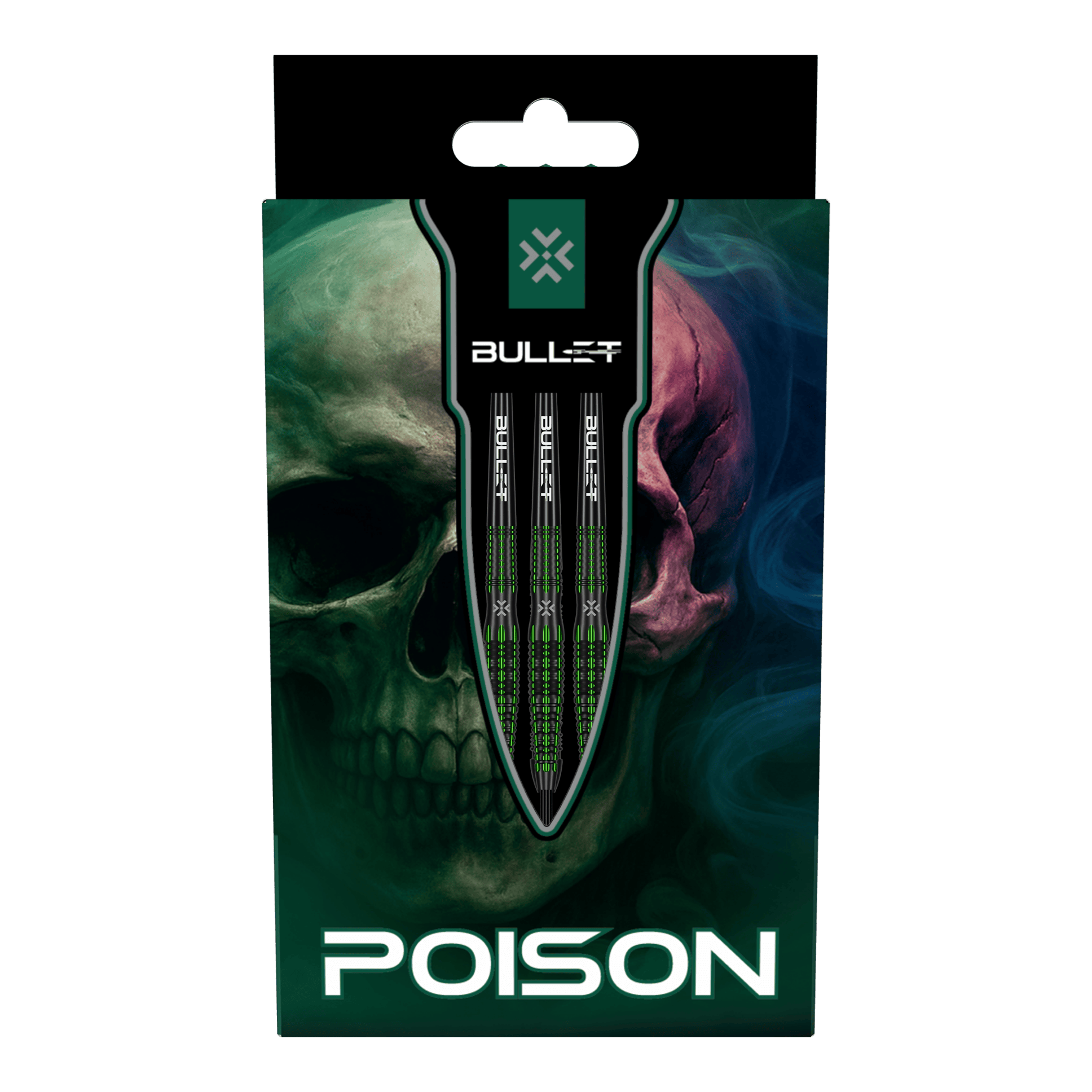 Das Bild zeigt die Bullet Poison Steeldarts. Diese Steeldarts sind für präzises Dartspiel entwickelt.