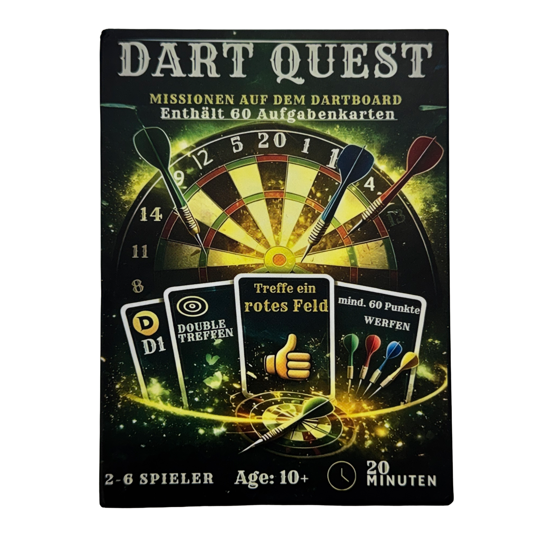 Dart Quest Kartenspiel Dieses Bild zeigt das Dart Quest Kartenspiel. Das Produkt ist für unterhaltsame Spielabende geeignet.