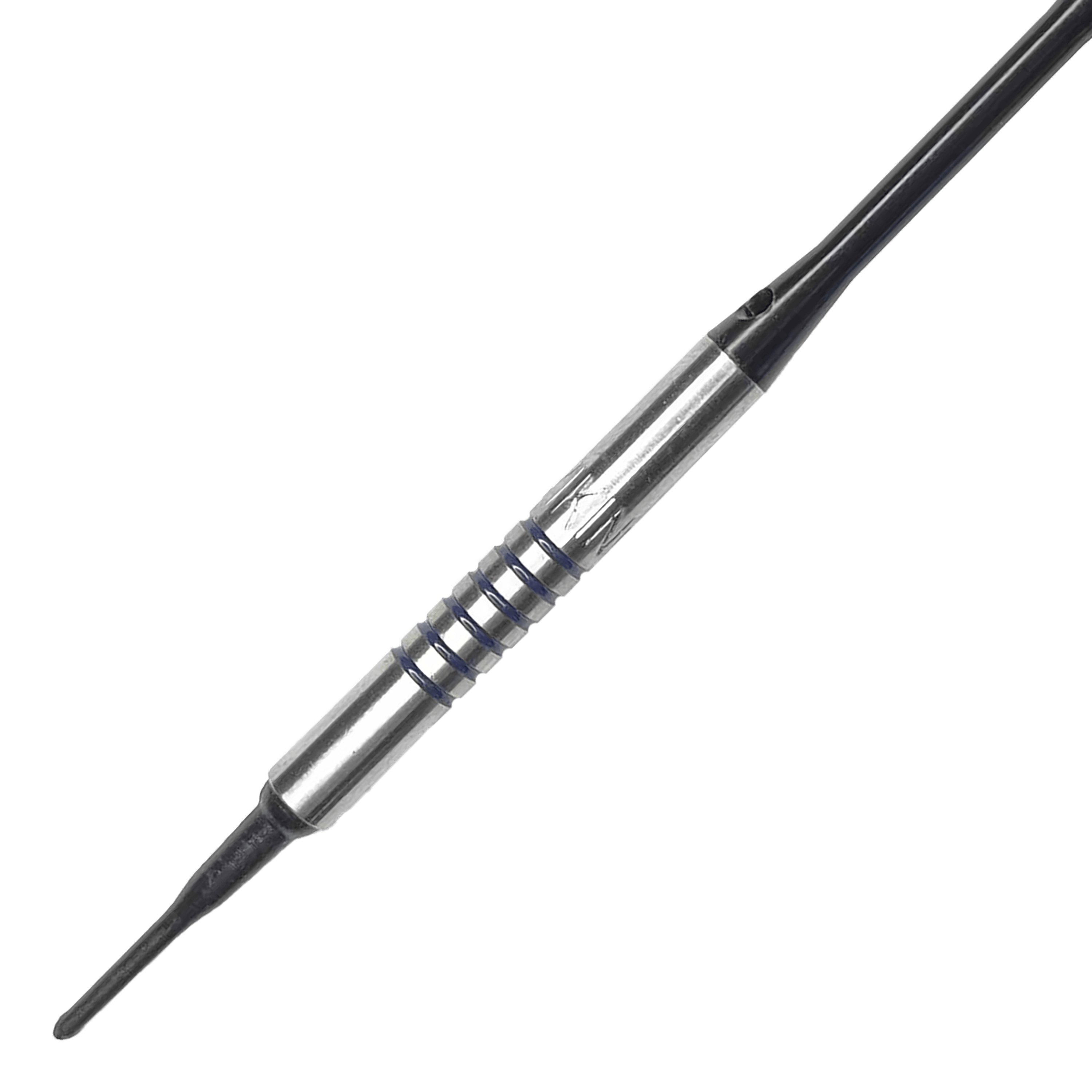 Dardos blandos McDart 85 Tungsten V19 - 16,5 g Dies ist ein McDart 85er Tungsten V19 Softdart mit einem Gewicht von 16,5g. Der Dart hat einen silbernen Barrel mit schwarzen Rillen und einer schwarzen Spitze.