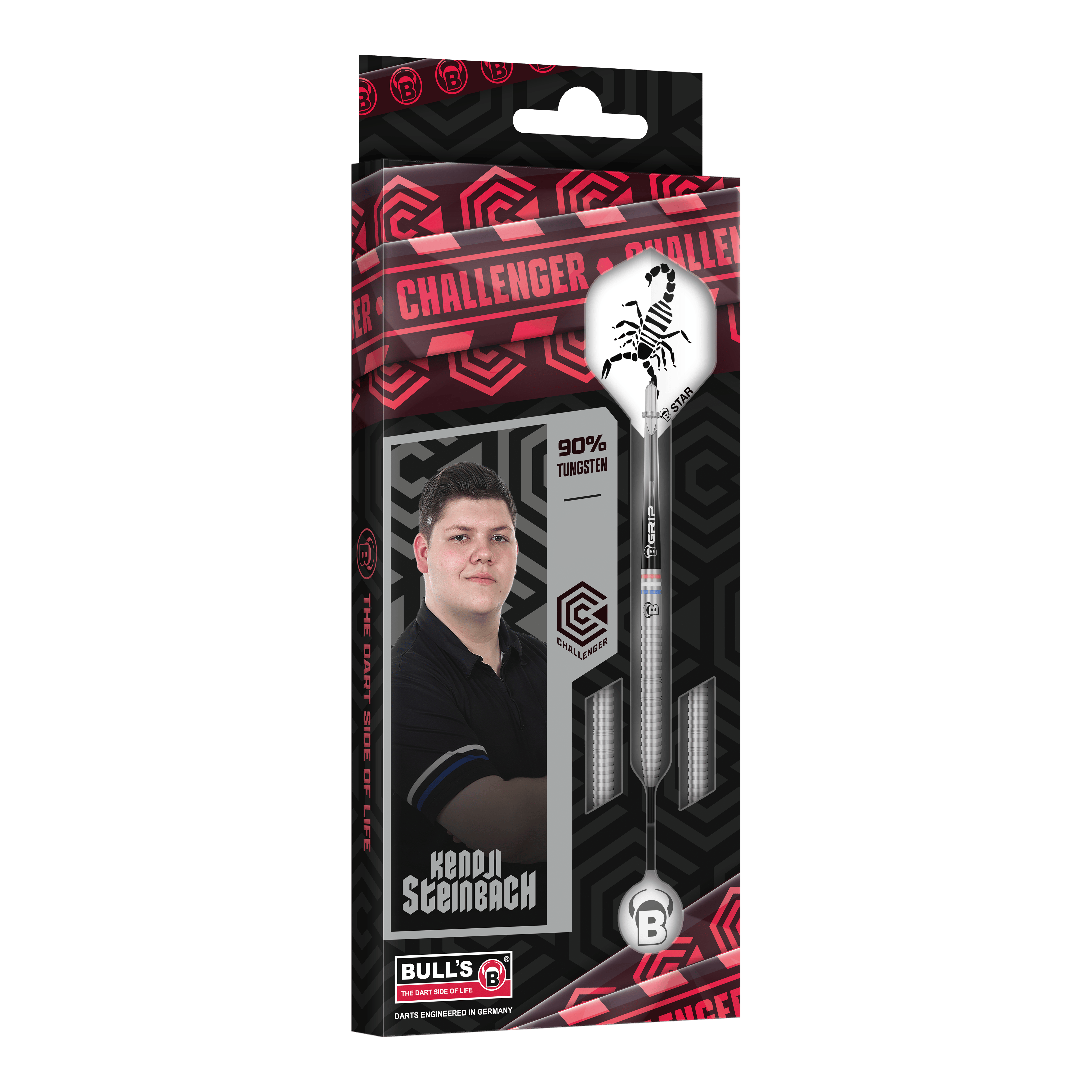 Auf dem Bild sind die Bulls Challenger Kendji Steinbach Steeldarts - 23g zu sehen. Das Produkt ist ideal für ambitionierte Dartspieler.