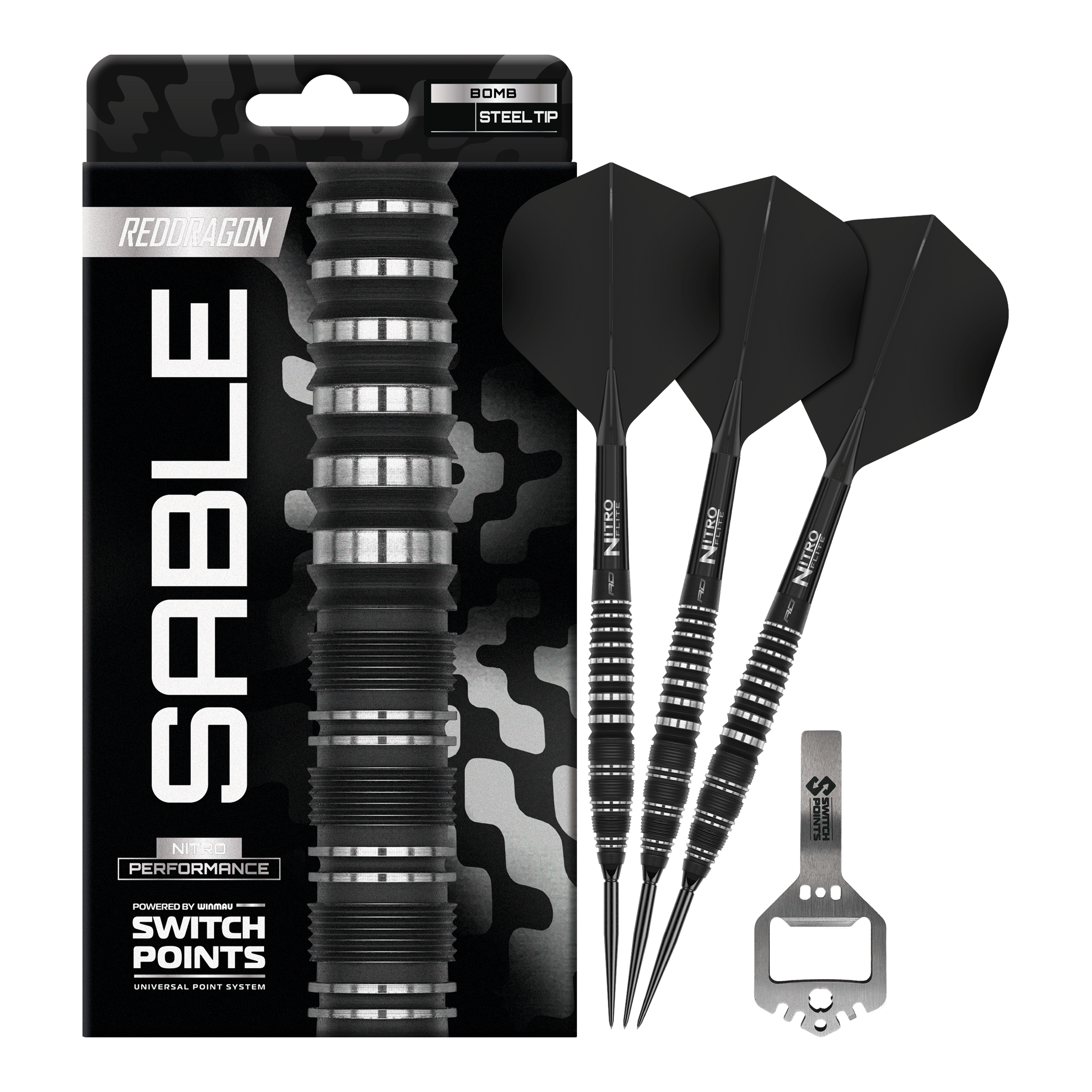 Ocelové šipky Red Dragon Sable Bomb Switch Point Das Bild zeigt Red Dragon Sable Bomb Switch Point Steeldarts in voller Ansicht. Diese Darts bieten eine ausgezeichnete Balance und Kontrolle.