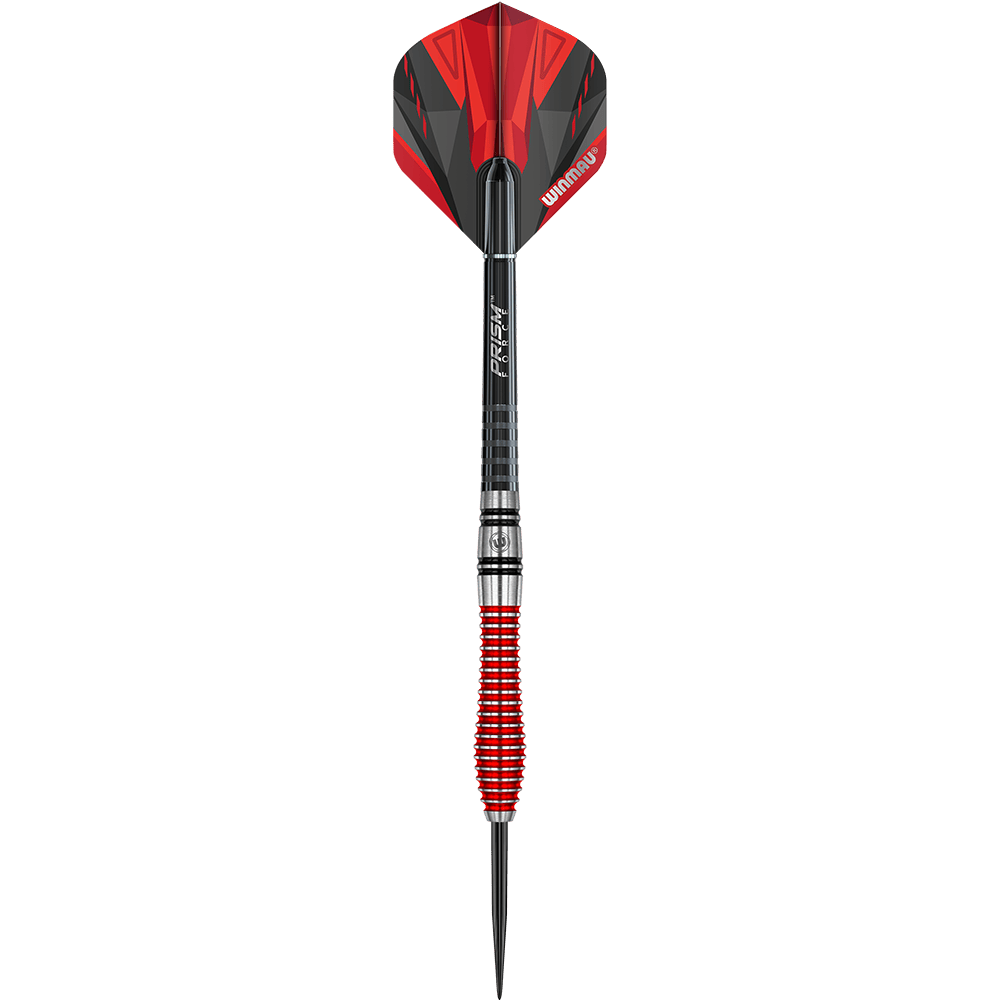 1436_Winmau_Dennis_Priestley_Special_Edition_2019_Steeldarts_1al0bsc0R9MwvZ Das Bild zeigt einen Winmau Dennis Priestley Special Edition Steeldart. Der Dart hat ein auffälliges Design mit roten und schwarzen Elementen.