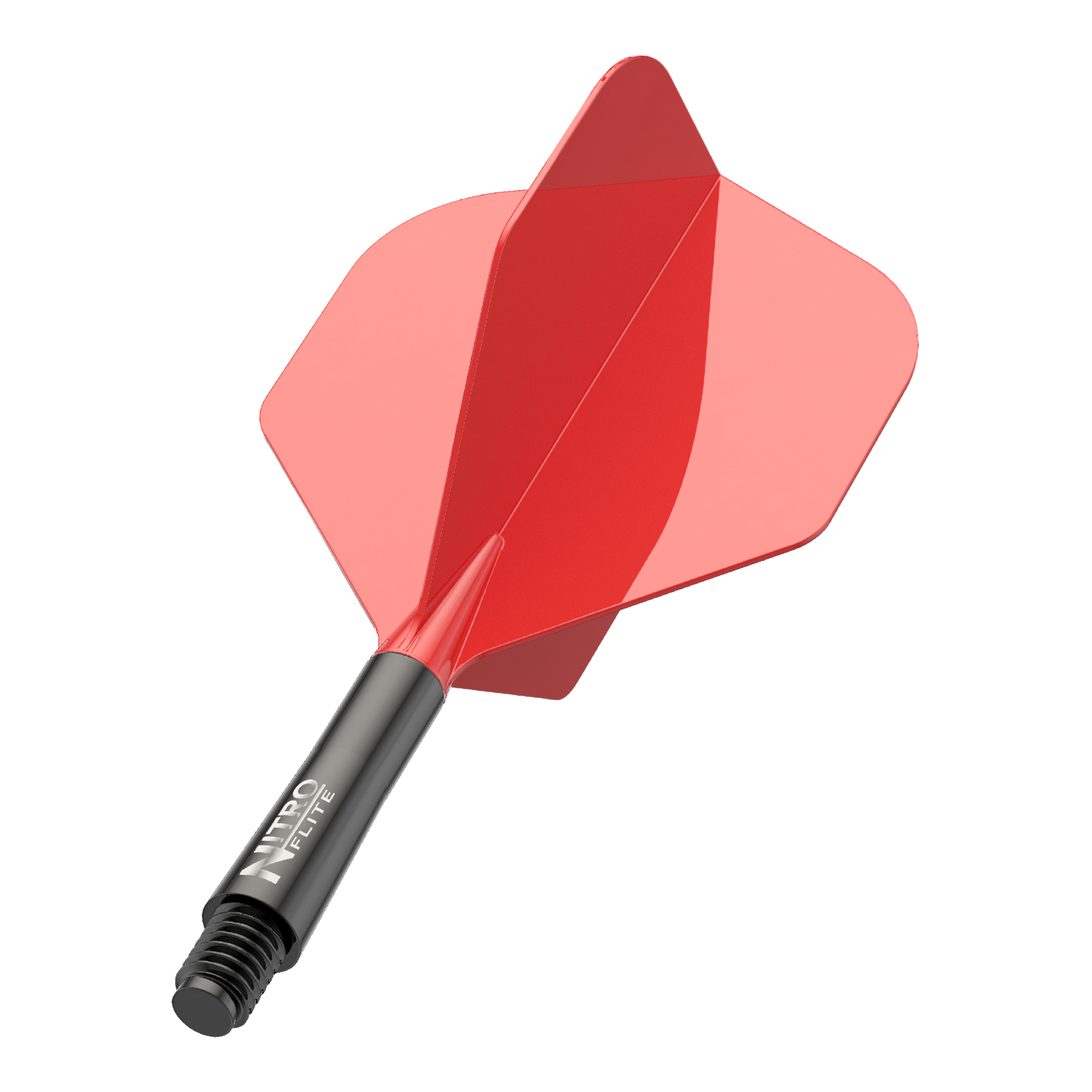 Red Dragon Nitroflite - Black Shaft Red No2 Flights Zu sehen ist ein Nitro-Flite in Schwarz und Rot, Short Größe, 22 mm. Das Bild zeigt die Details und Farben des Dart-Flights.