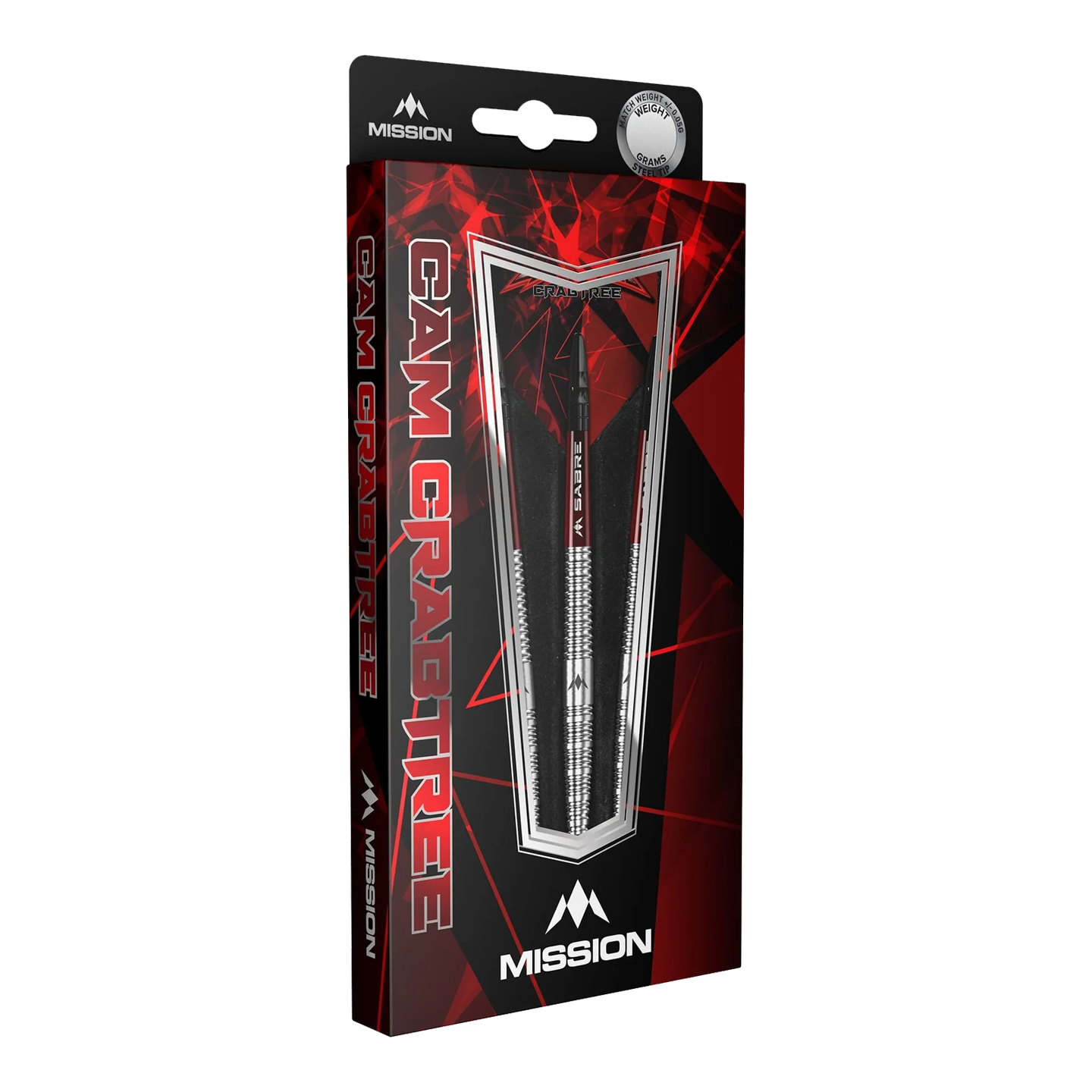 Šipky Mission Cam Crabtree z přírodní oceli Das Bild zeigt die Mission Cam Crabtree Natural Steeldarts. Diese Darts sind robust und für präzises Werfen geeignet.