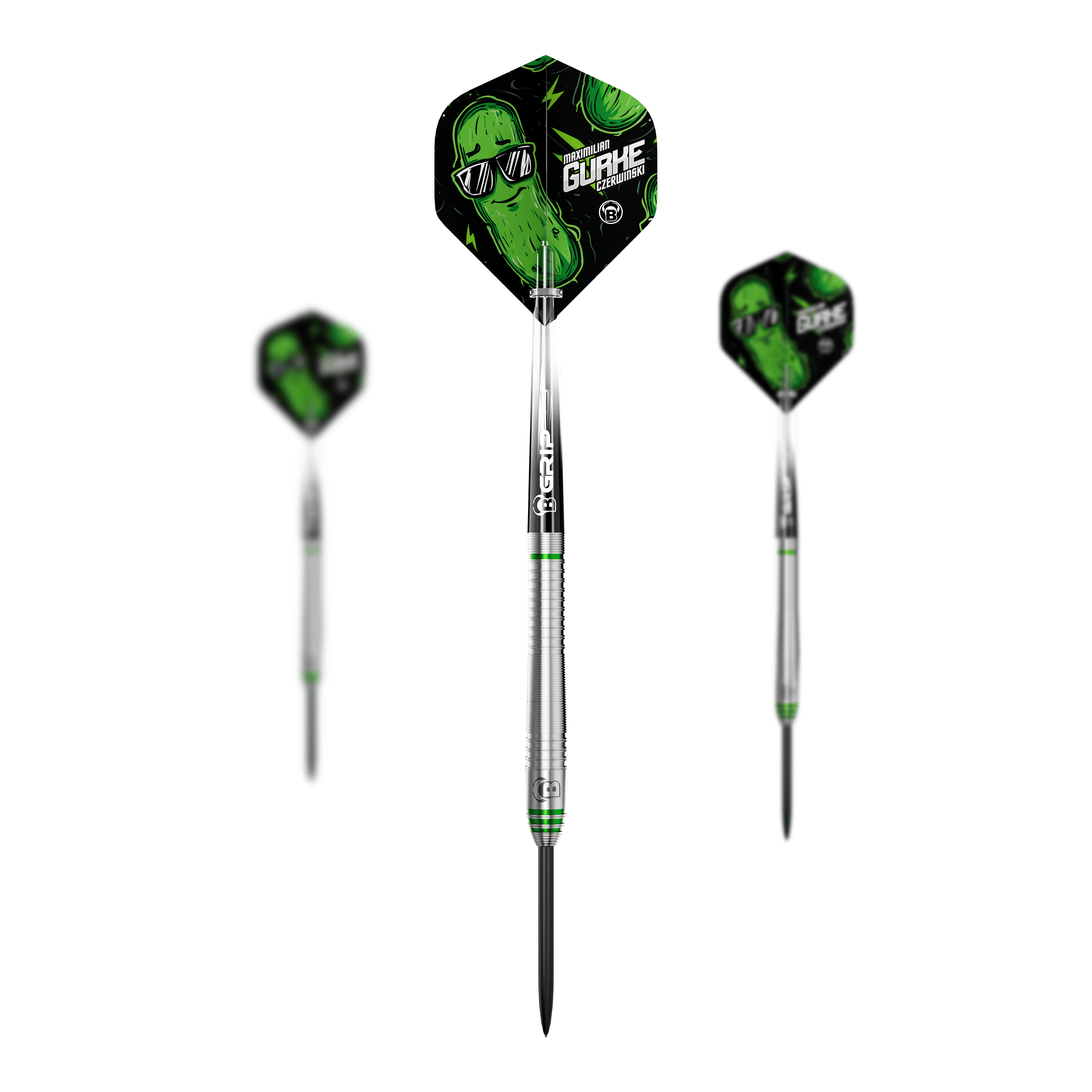 Bulls Max Czerwinski Cucumber Steeldarts - 23g Bulls Max Czerwinski Gurke Steeldarts mit 23 Gramm Gewicht als Set. Auf dem Bild ist das gesamte Set zu sehen.
