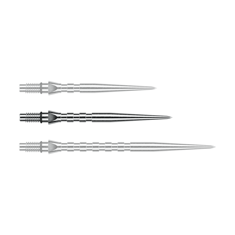 Winmau Switch Point Groove steel dart tips - Silver Effect Abgebildet ist eine einzelne Winmau Switch Point Groove Steeldartspitze mit 30mm Länge in silberner Optik. Die Spitze ist schmal und gerillt für besseren Halt.