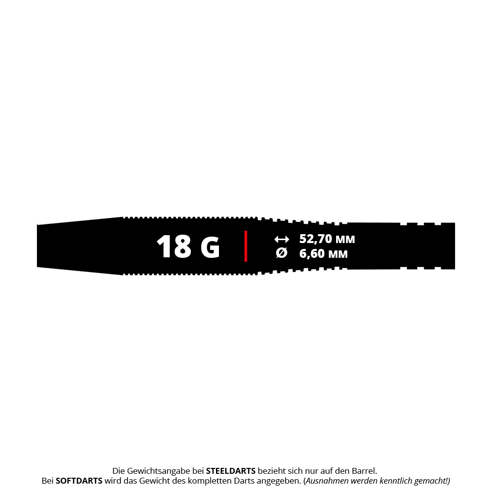 Měkké šipky Bulls Martin Schindler TW80 - 18g Das Bild zeigt die Produktdetails der Bulls Martin Schindler TW80 Softdarts mit einem Gewicht von 18 Gramm. Die Maße des Barrels sind 52,70 mm Länge und 6,60 mm Durchmesser.