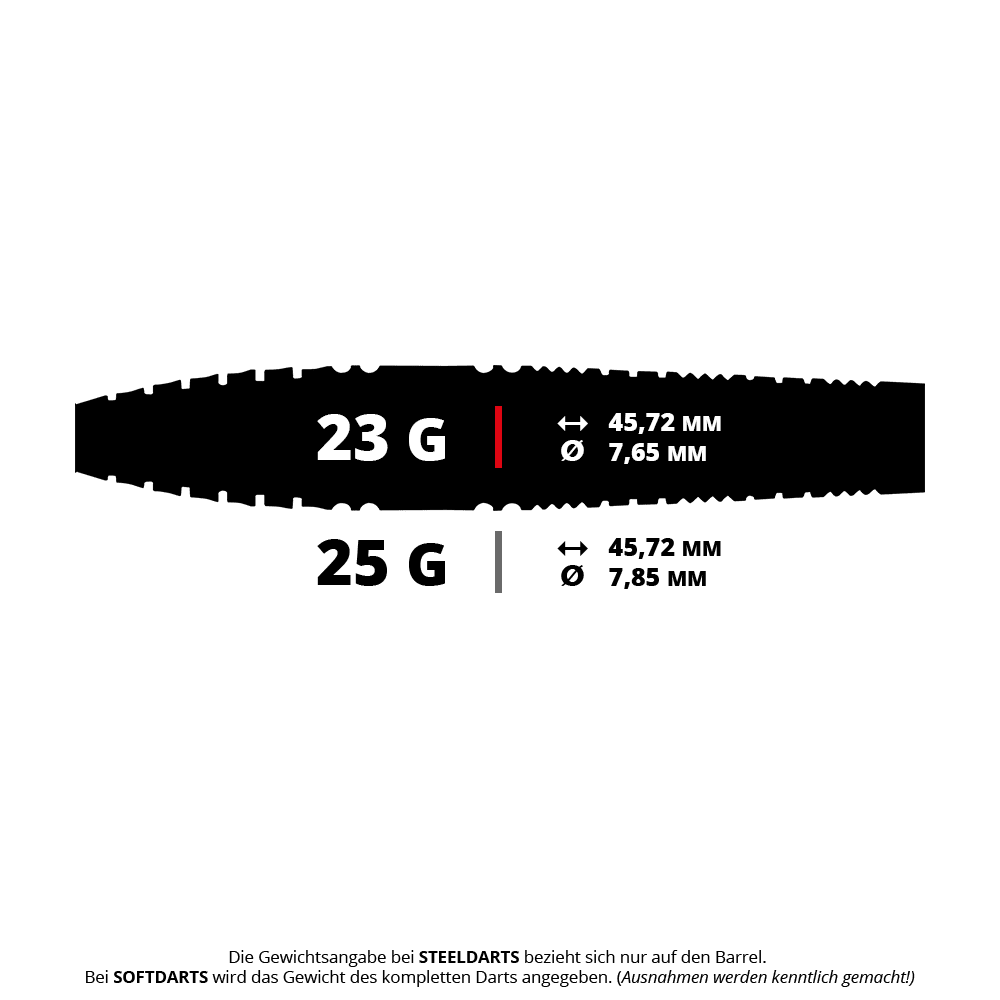 Dardos de acero Red Dragon Recon Torpedo Das Bild zeigt einen Red Dragon Recon Torpedo Steeldart mit 23 Gramm. Es handelt sich um einen Wurfpfeil für das Dartspiel.