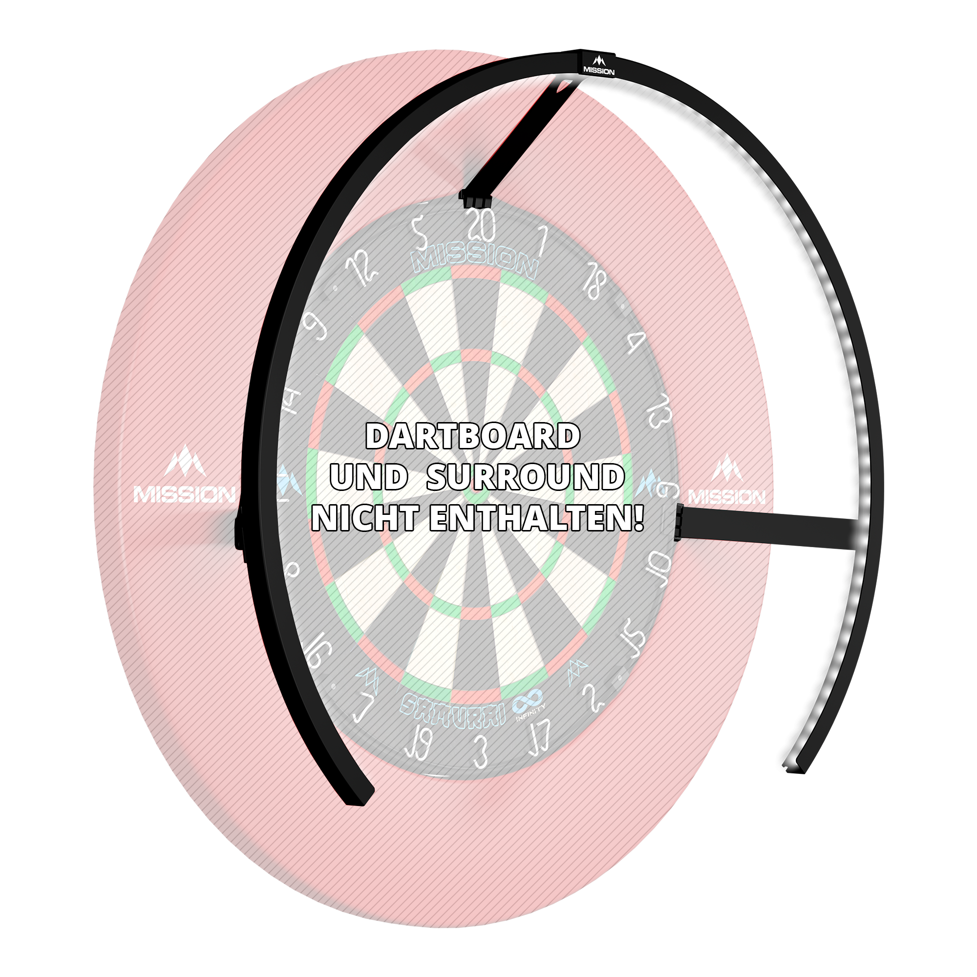 Mission Torus 270 LED Dartboard Lighting - Black Gezeigt wird die Mission Torus 270 LED Dartboard Beleuchtung in Schwarz. Das Produkt liefert helles Licht für das Dartboard.