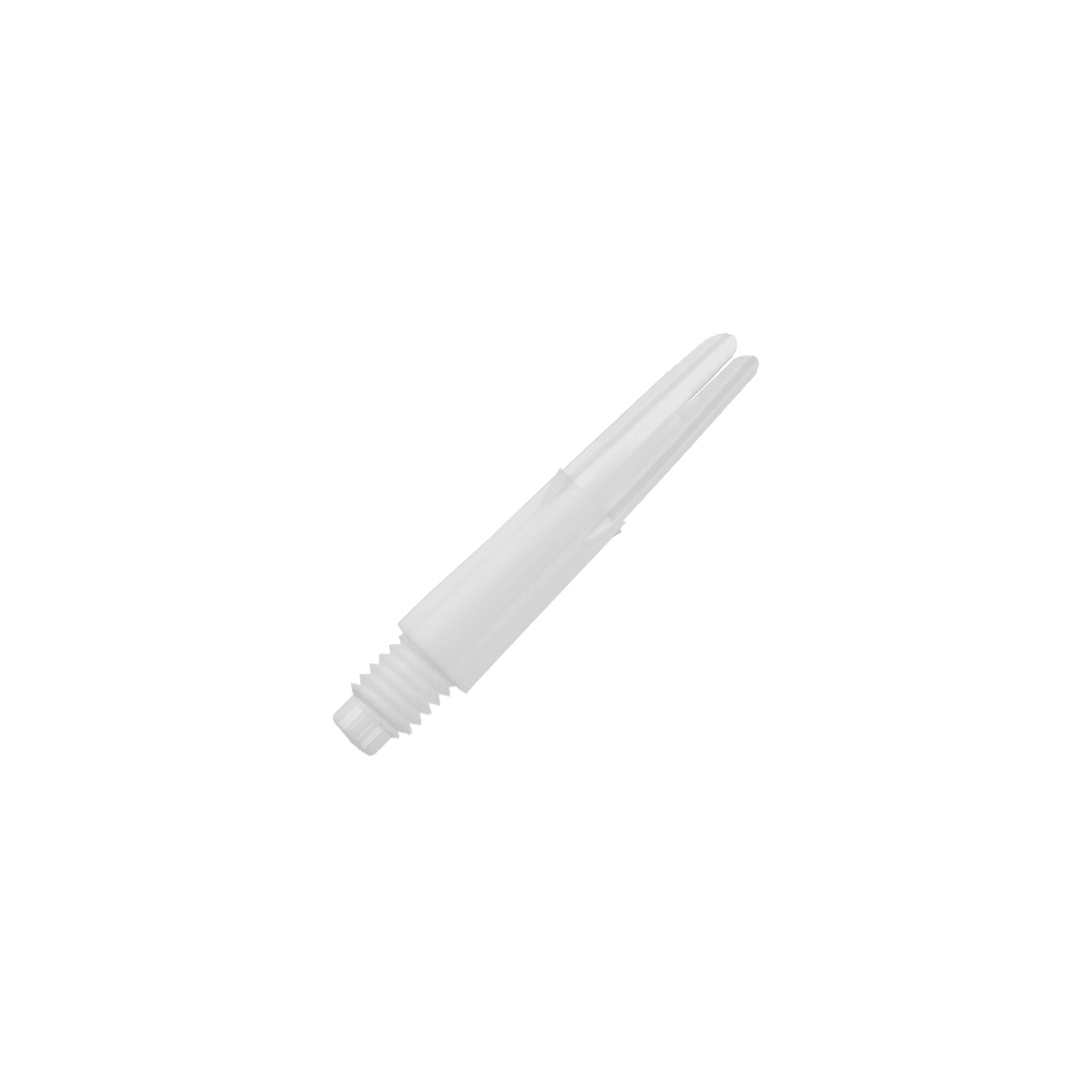 L-L-Style-Shafts Locked Straight - White Das Bild zeigt einen weißen, geraden Dart-Schaft ohne Kappen. Der Schaft hat ein Gewinde am unteren Ende und ist 26 mm lang.