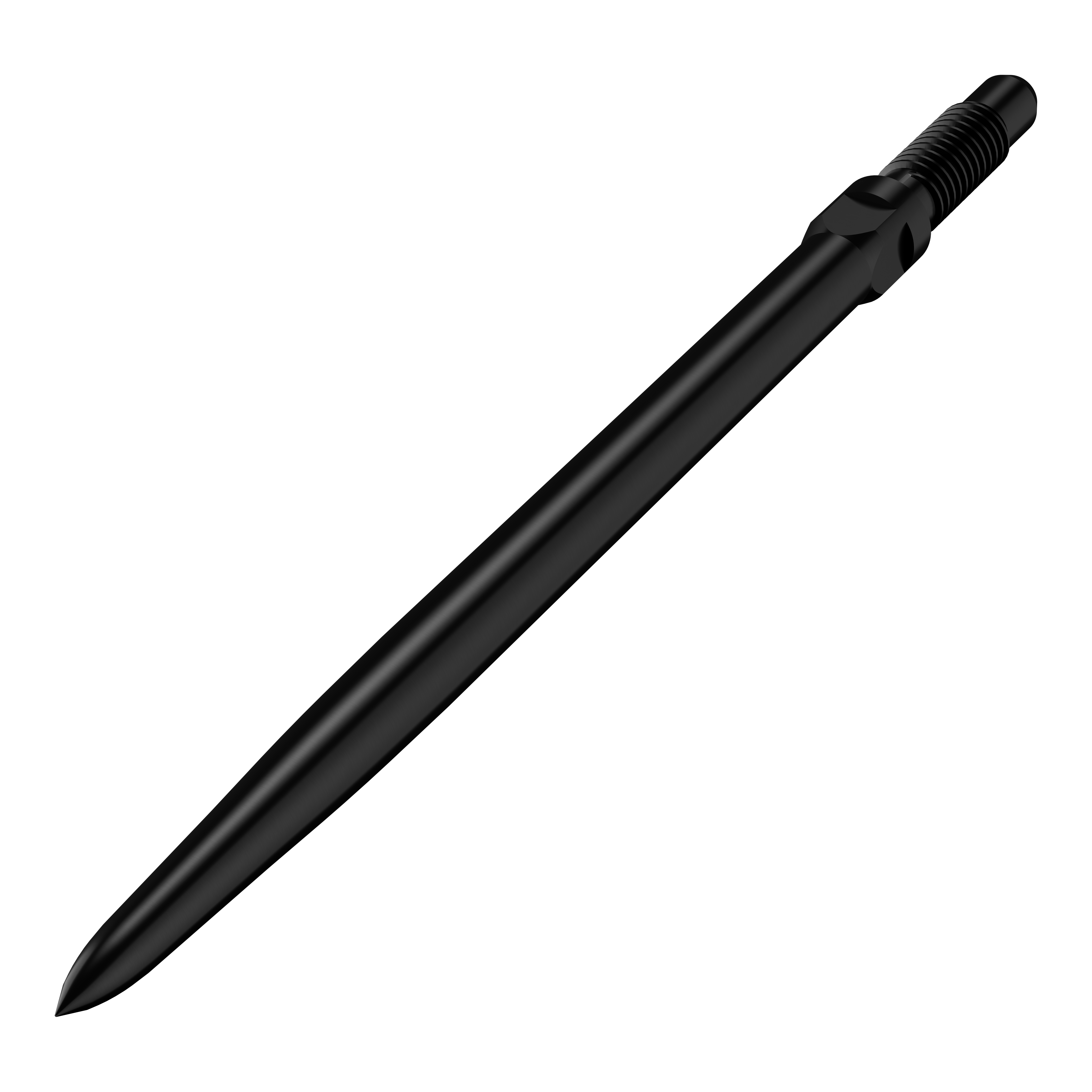 Pointes de fléchettes convertibles Bulls NL - Lisses - Noires Abgebildet ist ein Produkt mit der Bezeichnung BU57701_BullsNL_Convertible_Points_Smooth_Schwarz_36mm_2. Das Bild zeigt wahrscheinlich eine schwarze, glatte Dartspitze in 36 mm Länge.
