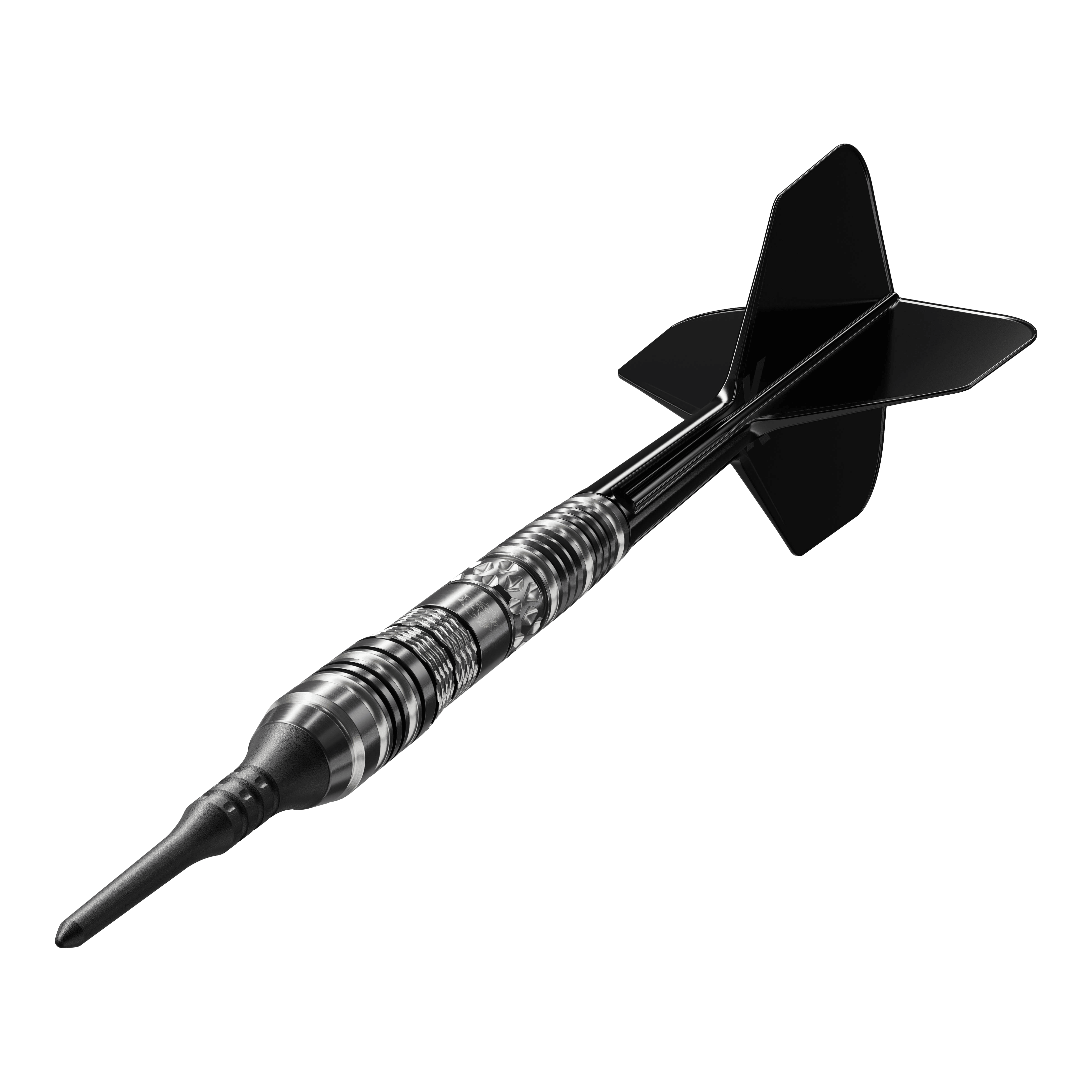 Dardos blandos Target Japan Black Marque Dragon 3 - 18 g Das Bild zeigt einen schwarzen Softdart mit elegantem silbernen Muster. Es handelt sich um das Modell "Target Japan Black Marque Dragon 3 Softdarts - 18g".