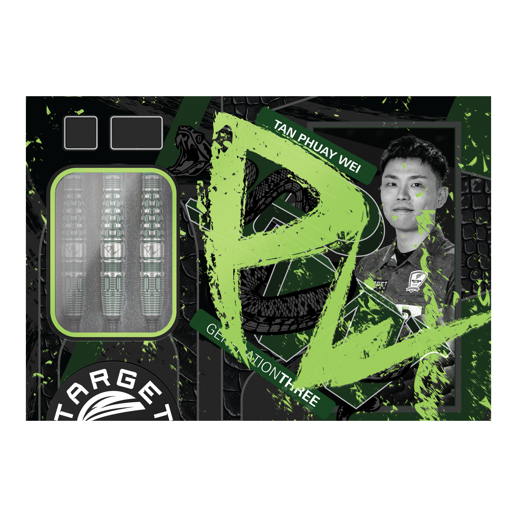 Zu sehen ist der Target Japan Prime Series PW GEN 3 Softdart mit 19g Gewicht. Das Bild illustriert das Aussehen und die Ausstattung dieses Dartpfeils.