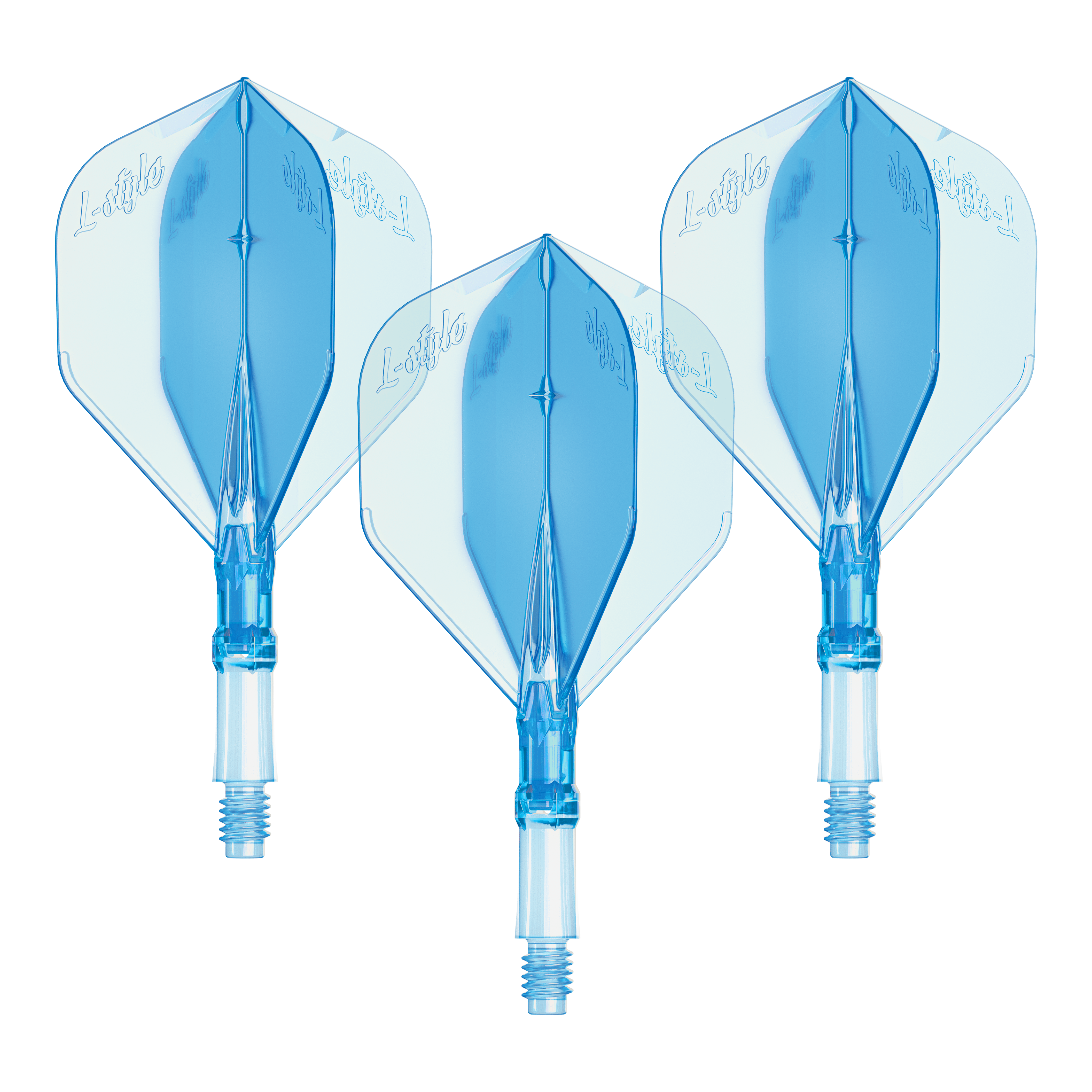 L-Style L-Sytem Flights - Clear Blue-190 Dieses Bild zeigt ein Set von L-Style L-System Flights in klarer blauer Farbe, Größe Small. Es ist ein Zubehörteil für Dartpfeile.