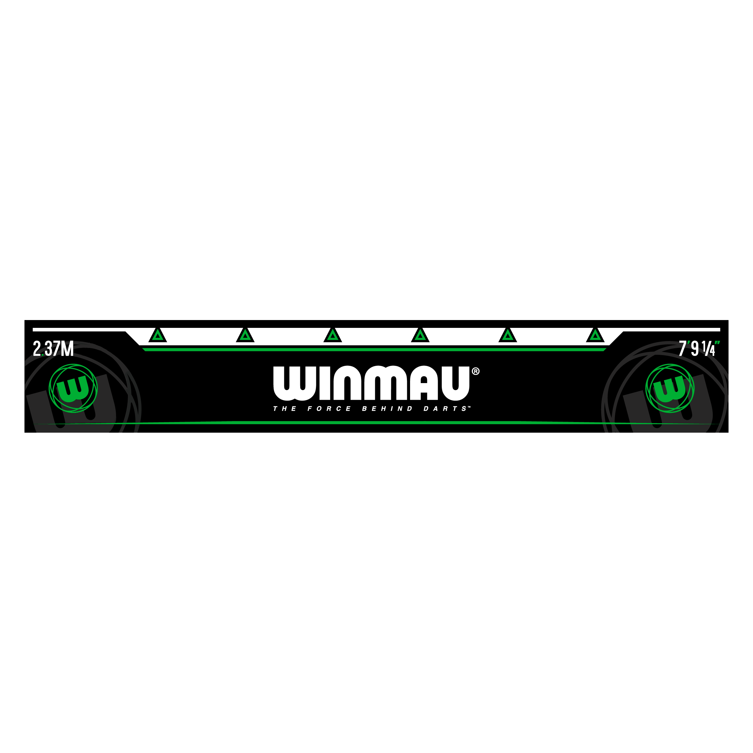 Línea de lanzamiento Winmau Verde Das Bild zeigt die grüne Abwurflinie „Winmau Abwurflinie Grün“ für Dartspieler. In der Mitte steht groß das Winmau-Logo mit dem Schriftzug "The force behind darts".