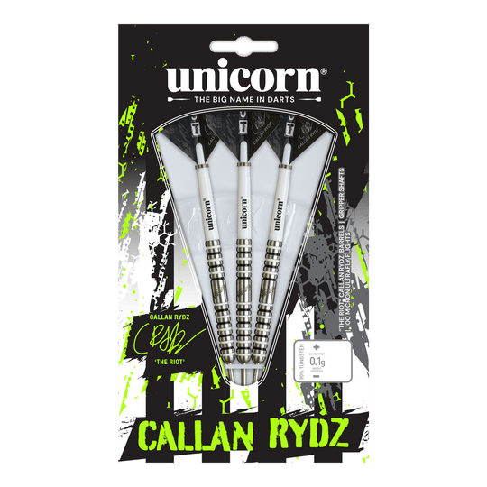Fléchettes en acier Unicorn Callan Rydz The Riot Phase 2 Zu sehen ist ein weiterer Steeldart der Callan Rydz The Riot Phase2 Serie. Dieser Pfeil ist besonders robust und professionell verarbeitet.