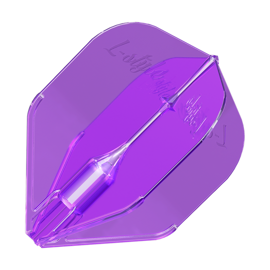 Plumas L-Style Fantom L3EZ Moradas Das Bild zeigt ein lilafarbenes Dartflugblatt des Modells "L-Style Fantom L3EZ". Das Flight hat eine glatte, glänzende Oberfläche und eine moderne, aerodynamische Form.