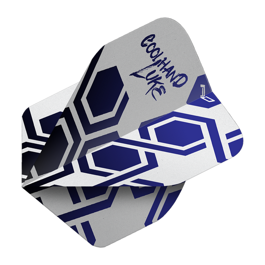 Zu sehen ist das Produkt Red Dragon Pro Player Premium Luke Humphries Blue TX5 Premium No2 Standard Flights. Diese Flights bieten eine besondere Qualität für Dartspieler.