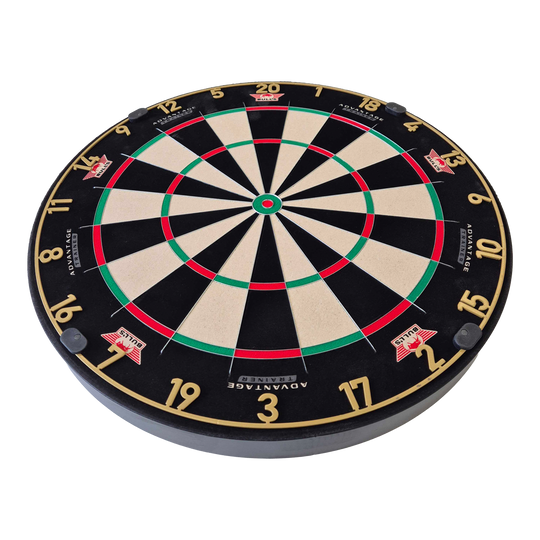 Ocelový terč Bulls NL Advantage 8 TRAINER Frontalansicht des Bulls NL Advantage 8 TRAINER Steeldartboards vor hellem Hintergrund. Die Zahlen und Sektoren sind gut zu erkennen.