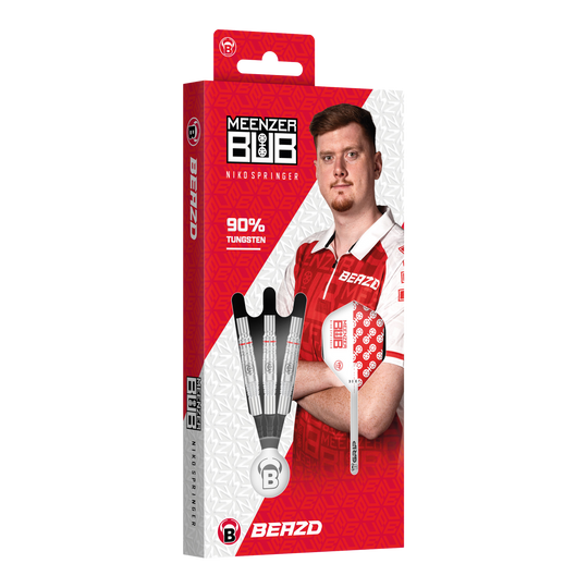 Měkké šipky Beazd Niko Springer - 22g Beazd Niko Springer Softdarts – 22g sind im Set abgebildet. Die Darts haben ein auffälliges Design.