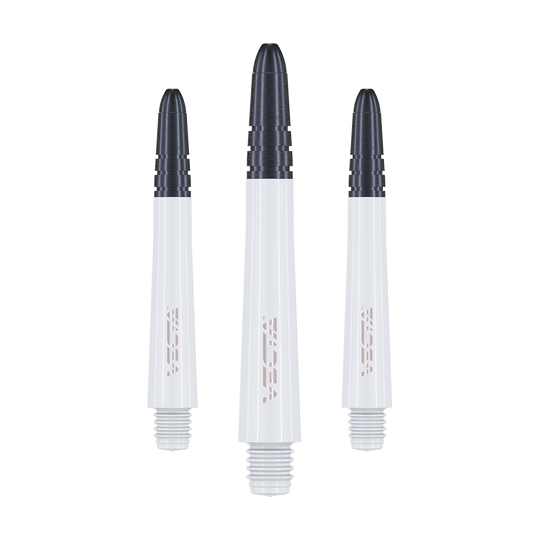7025-202_Winmau_Vecta_Shafts_Weiss_40mm_16b0UEBsrHQfeN Das Bild zeigt drei Winmau Vecta Shafts in Weiß. Die Dartschäfte sind weiß mit einem schwarzen oberen Ende.