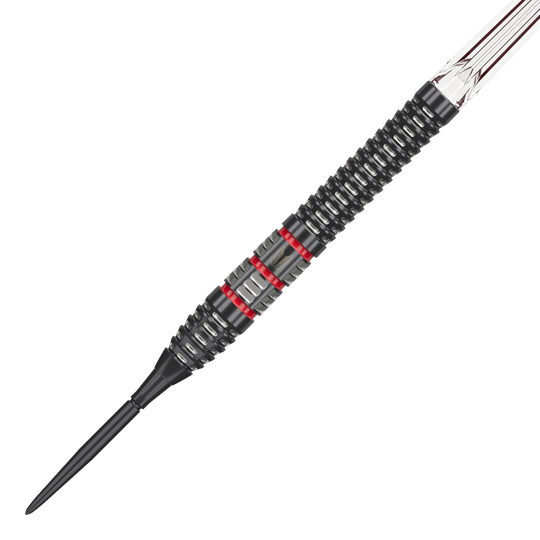 Target Nathan Aspinall 95K Swiss Point Steeldarts sind auf dem Bild dargestellt. Der Fokus liegt auf der Form und Verarbeitung der Darts.