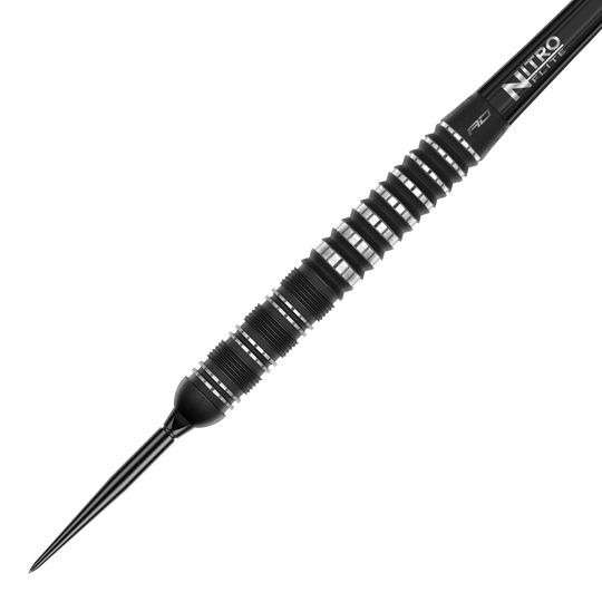 Abgebildet sind die Red Dragon Sable Parallel Switch Point Steeldarts. Die Darts werden seitlich gezeigt und sind aus Metall gefertigt.