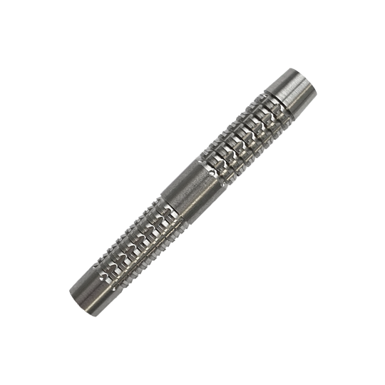 Barriles de dardos blandos McDart SilverGrip - 20 g Das Bild zeigt einen McDart SilverGrip Softdart Barrel mit einem Gewicht von 20g. Der Barrel ist aus Metall und hat eine strukturierte, griffige Oberfläche.