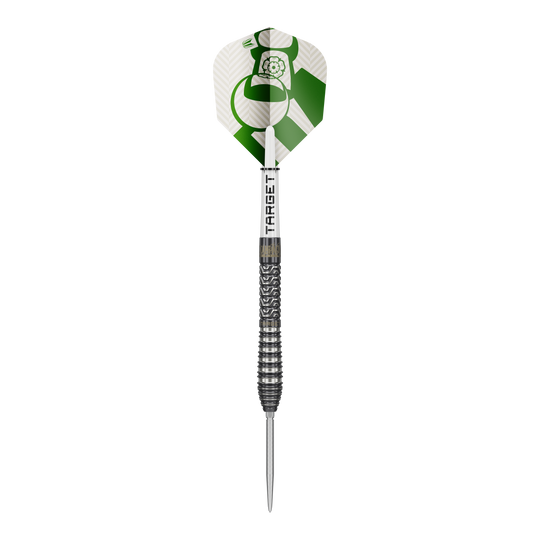 Target Charlie Manby Swiss Points Steeldarts Zu sehen ist Target Charlie Manby Swiss Points Steeldarts. Das Bild präsentiert einen einzelnen Dart aus dem Set.