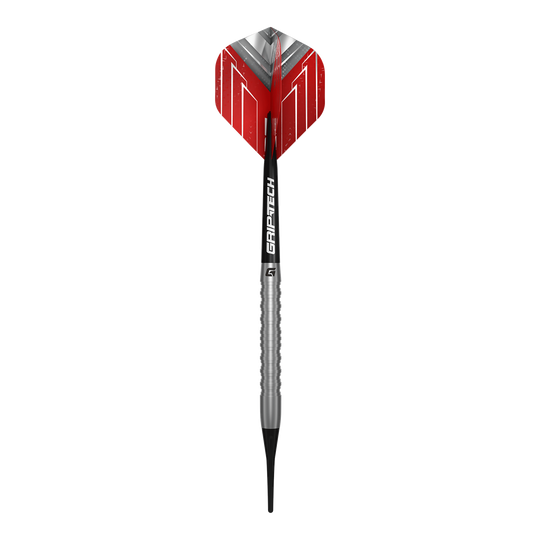 Dardos suaves GOAT Podium Silver - 18 g Das Bild zeigt die GOAT Podium Silver Softdarts mit 18g. Dieses Softdart-Modell ist in Silberfarbe gestaltet.