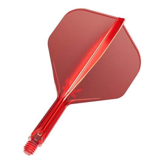 System lotu Target K-Flex No2 Standard – czerwony Das Bild zeigt eine rote Dartflügel-Kombination mit integriertem Schaft. Die Oberfläche ist glänzend und leicht transparent.