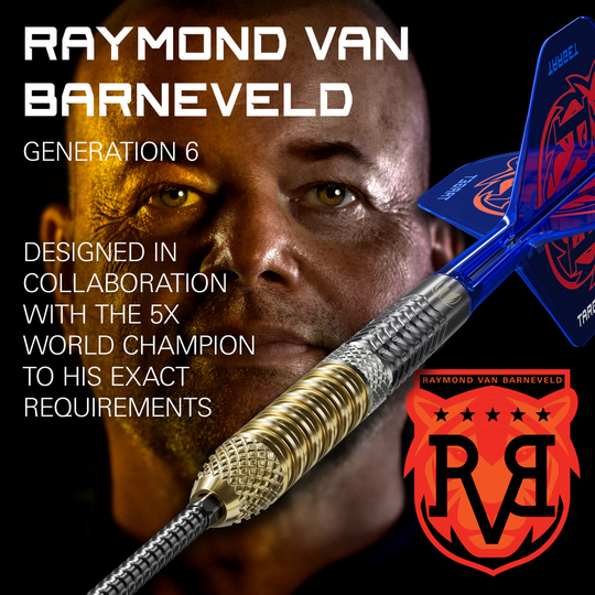 Target freccette in acciaio Raymond Van Barneveld GEN6 Swiss Point Das Foto präsentiert die Target Raymond Van Barneveld GEN6 Swiss Point Steeldarts. Das Design der Darts ist modern und von Raymond Van Barneveld inspiriert.