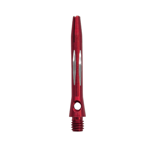 Dieses Bild zeigt den Diamond Cut Aluminium Shafts - Rot - 35mm. Es ist ein Dart-Schaft aus rotem Aluminium mit Diamantschliff und 35mm Länge.