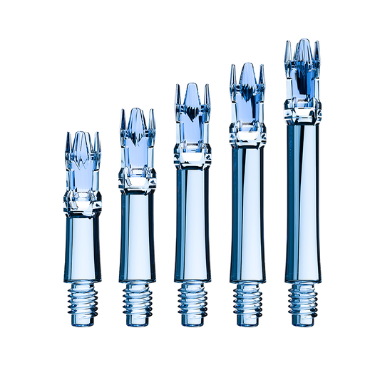 Zu sehen sind die L-Style L-System Ersatzshafts in Clear Blue. Die blauen Schäfte sind Ersatzteile für Dartpfeile.