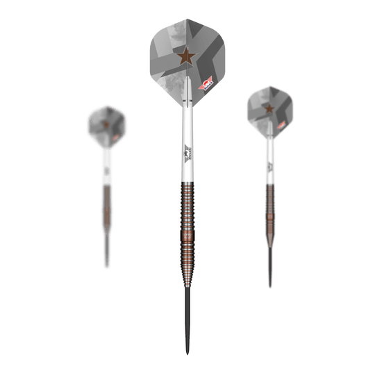 Bulls NL Max Hopp E5 Steeldarts Hier sind Bulls NL Max Hopp E5 Steeldarts als Set dargestellt. Die Pfeile sind speziell für das Steeldartspiel konzipiert.