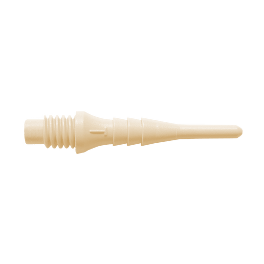 Bulls_Tefo-X_Softdartspitzen_Naturweiss_1IX8aFCAEkjqTH Das Bild zeigt eine einzelne, cremefarbene Dartspitze aus Kunststoff. Es handelt sich um eine Bulls Tefo-X Shark Point, wie sie im 100er Pack verkauft wird.