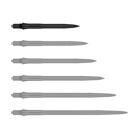 Puntas de dardo Caliburn EZ-EVO - Ranuradas - Negras Hier sieht man eine weitere EVO201 Caliburn EZ-EVO Dartspitze mit Rillen in Schwarz und einer Länge von 28 mm. Die Spitze ist speziell für Dartspieler geeignet.