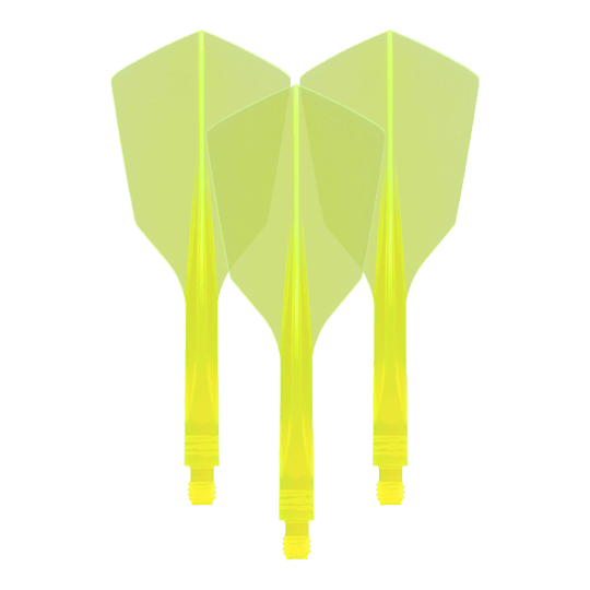 Condor Axe 120 Flight-System Neon Yellow - Narrow Das Bild zeigt drei neon-gelbe Dartflights mit schmaler Form. Es handelt sich um das Produkt „Condor Axe 120 Flight-System Neon Yellow - Narrow“.