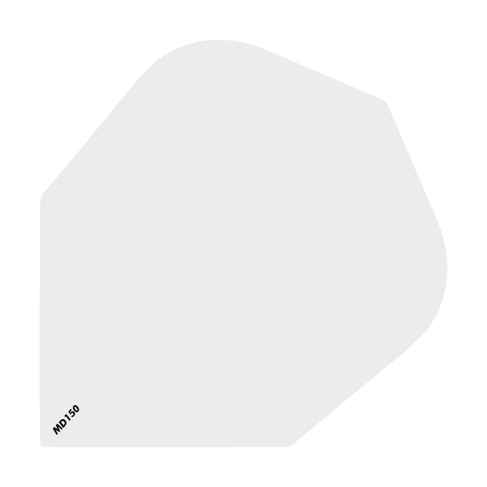 MCD195_McDart_MD150_Standard_Flights_Weiss_1 Das Bild zeigt einen einzelnen, weißen Dart-Flügel mit der Bezeichnung "MD150" in einer Ecke. Es handelt sich um das Produkt "McDart MD150 Standard Flights".