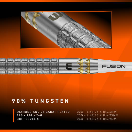 Winmau Gian Van Veen W-MAX Switch Point Steeldarts Die Abbildung zeigt die Winmau Gian Van Veen W-MAX Switch Point Steeldarts. Drei Darts liegen nebeneinander auf einer weißen Fläche.