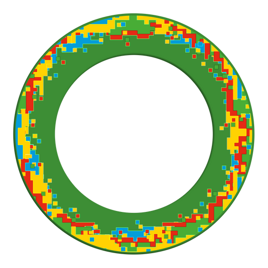 McDart Pixel Dartboard Surround Das Bild präsentiert das Produkt 'MSF-H3_McDart_Pixel_Dartboard_Surround_Grn_2'. Es handelt sich vermutlich um ein grünes Dartboard-Umrandungszubehör.