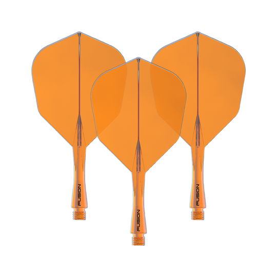 Winmau Fusion Flight-Shaft-System No6 Neon Orange Dies ist ein Bild eines Winmau Fusion Flight Shaft Systems No6 in Neon Orange, 22 mm. Das Produkt wird als Set dargestellt.