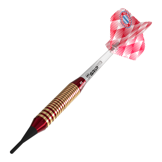 Šipky Bulls FC Bayern Mnichov mosazné měkké - 18g Bulls FC Bayern München Brass Softdarts mit einem Gewicht von 18g sind auf dem Bild dargestellt. Diese Softdarts sind ideal für Fans des Fußballvereins.
