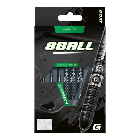 Das Bild stellt die GOAT 8Ball Steeldarts dar. Details des Dartpfeils sind klar erkennbar.